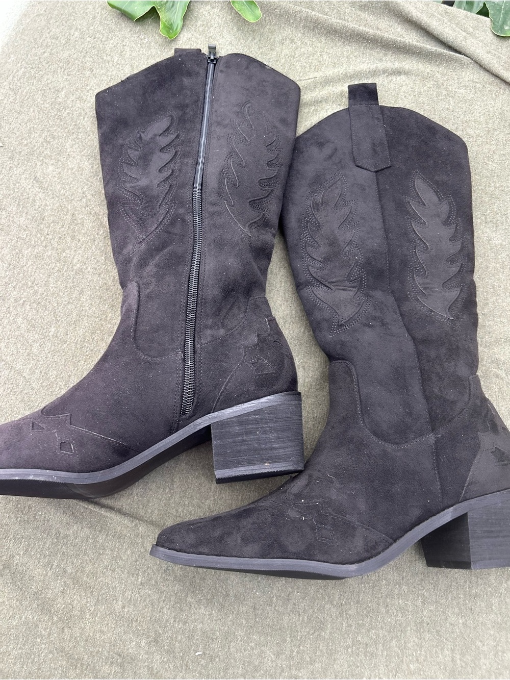 Women's Black Suede Western Mid-Calf Boots